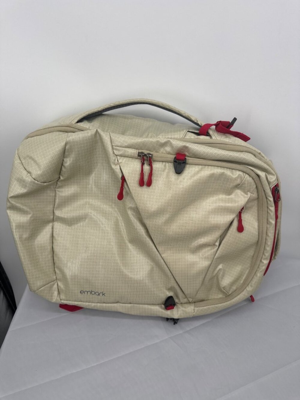 Embark 45L Adventure Travel Backpack Tan Grid Gorpcore Hiking Camp Festival - Picture 11 of 11